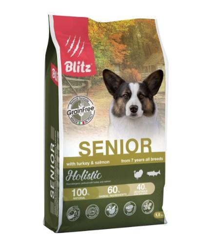 Blitz TURKEY&SALMON Сухой корм для собак всех пород старше 7 лет с индейкой и лососем 1,5 кг , 7500100365