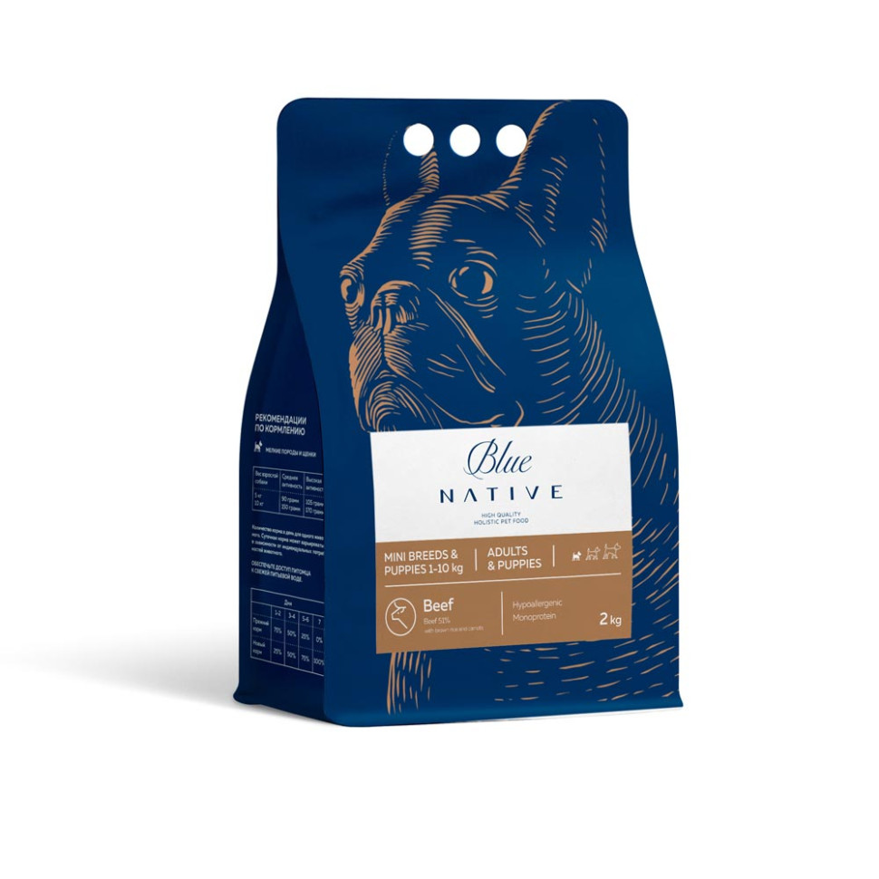 BLUE NATIVE HOLISTIC BEEF 2 кг сухой корм для щенков и собак мелких пород говядина 1x8, 87242