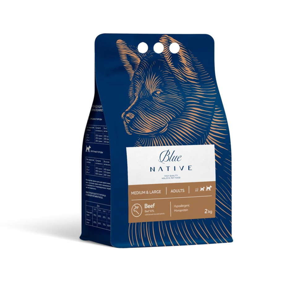 BLUE NATIVE HOLISTIC BEEF 2 кг сухой корм для собак средних и крупных пород говядина 1x6, 87243