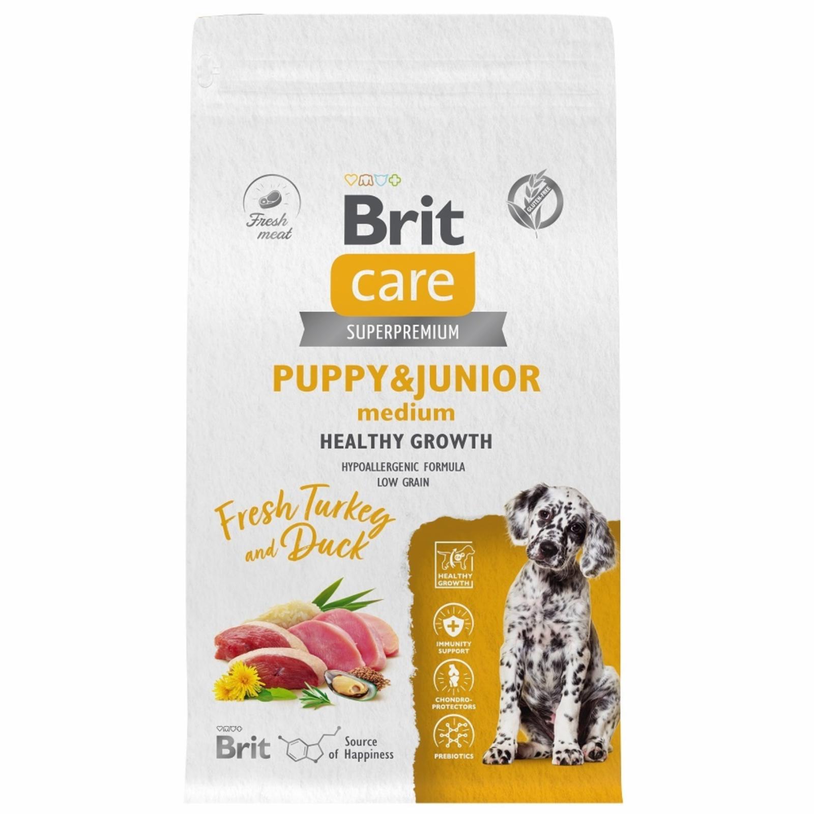 Brit Care Сухой корм Care Dog Puppy&Junior M Healthy Growth c  индейкой и уткой для щенков  средних  пород 5066308 12,000 кг 63725