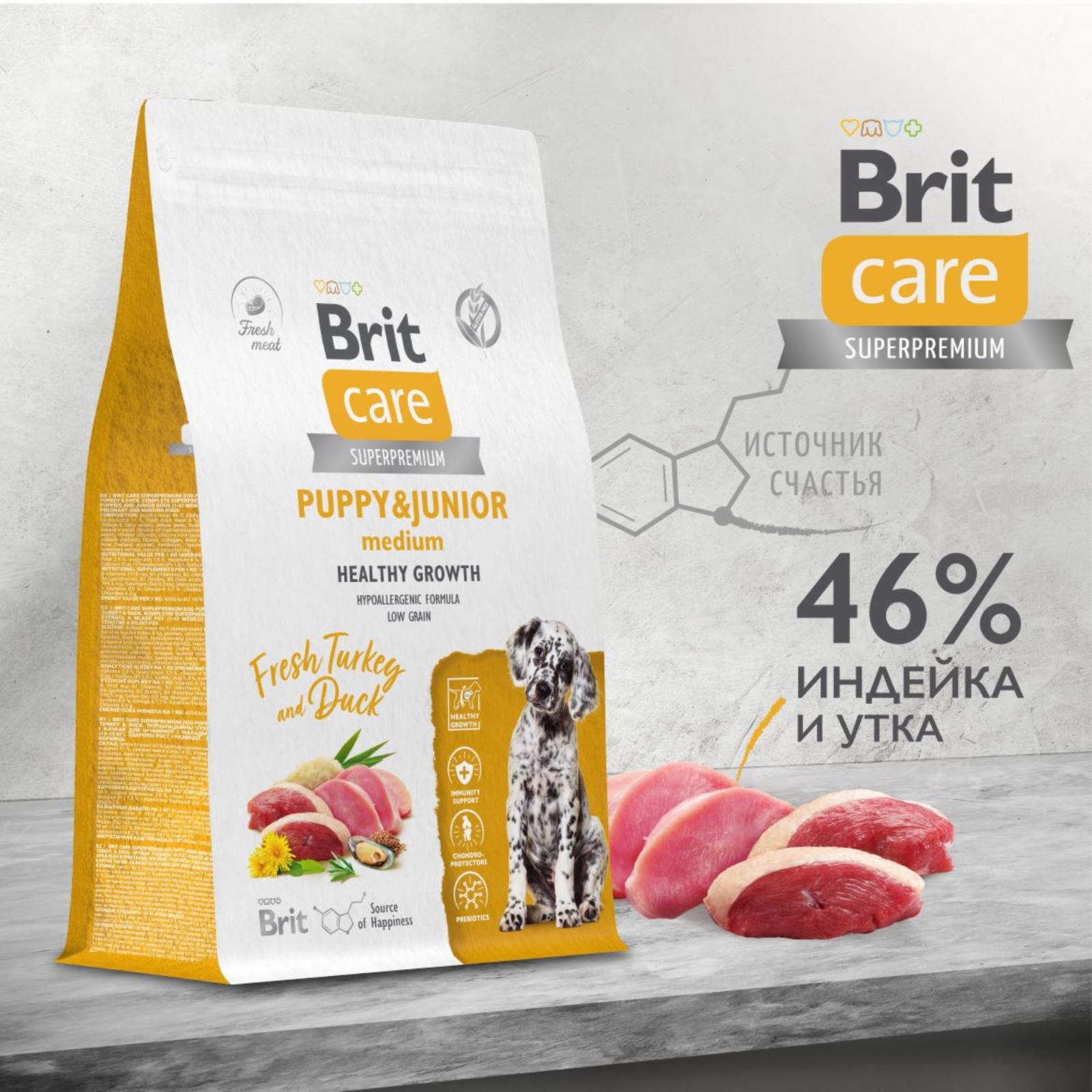 Brit Care Сухой корм Care Dog Puppy&Junior M Healthy Growth c  индейкой и уткой для щенков  средних  пород 5066308 12,000 кг 63725