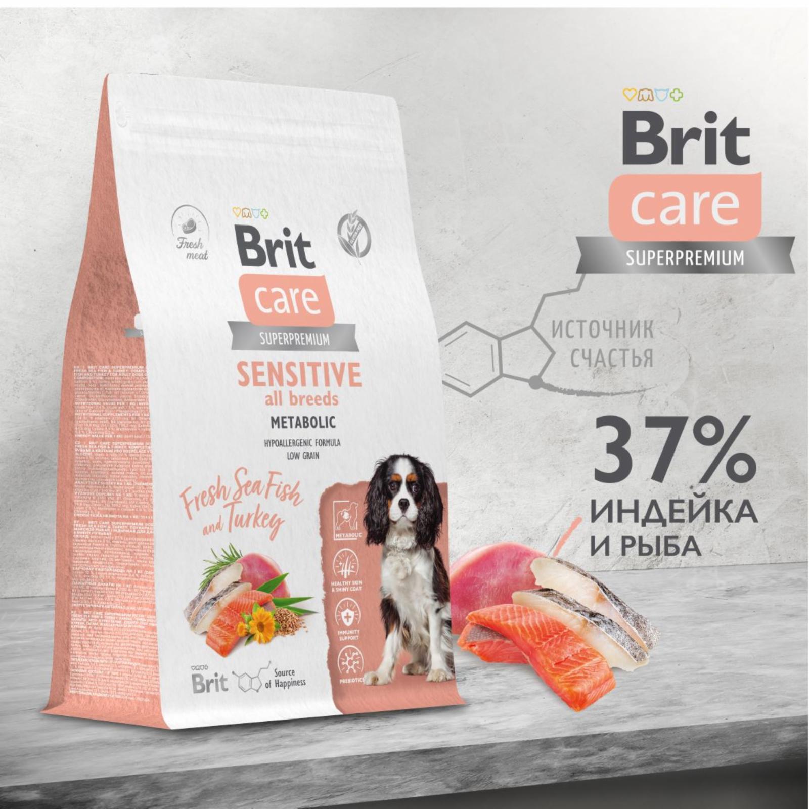 Brit Care Сухой корм Care Dog Adult Sensitive Metabolic с морской рыбой и индейкой для взрослых собак всех пород 5066445 12.000 кг 63730