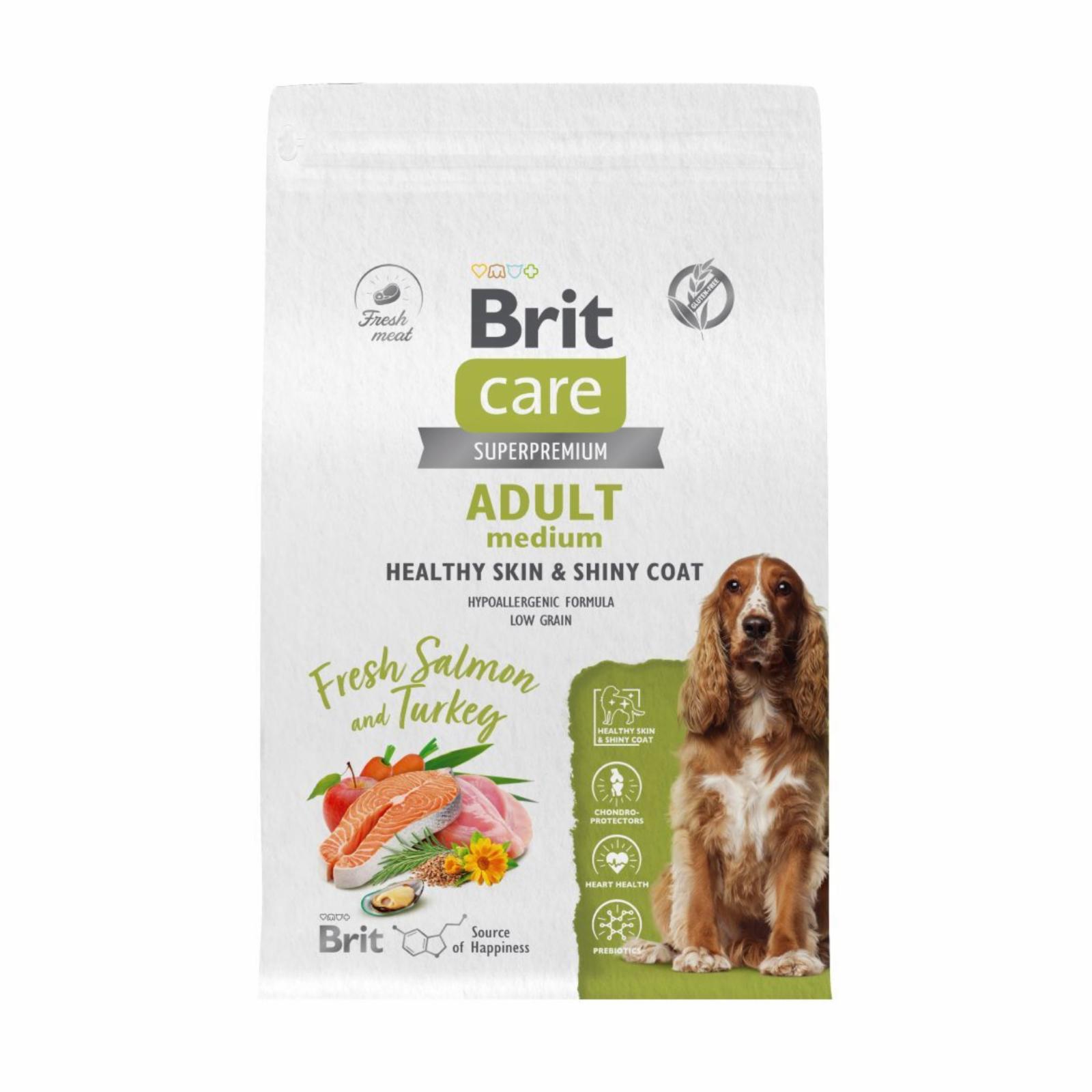 Brit Care Сухой корм Care Dog Adult M Healthy Skin&Shiny Coat с лососем и индейкой для взрослых собах средних пород 5066346 1.500 кг 63716