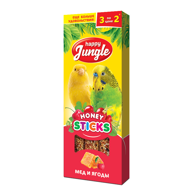 Happy Jungle ВИА Палочки дптиц мед и ягоды 3 шт 90 гр J202 0,090 кг 64776