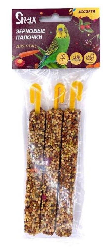 Зерновые палочки для птиц Snax ассорти (вишня, шиповник, овощи) 3 шт,75г