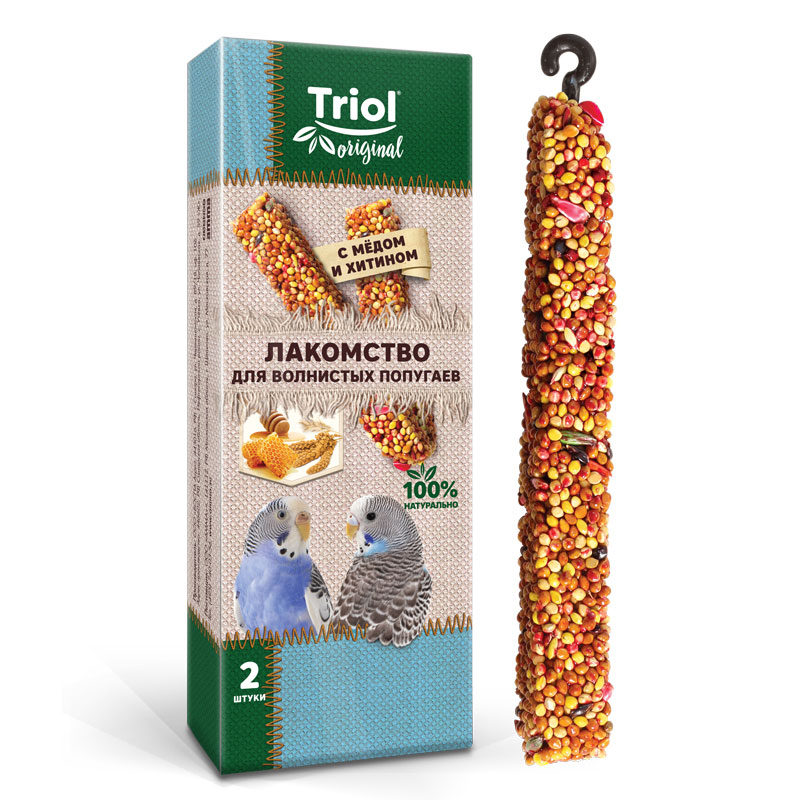 Лакомство для волнистых попугаев палочки с мёдом и хитином TRiOL original 2шт,83г