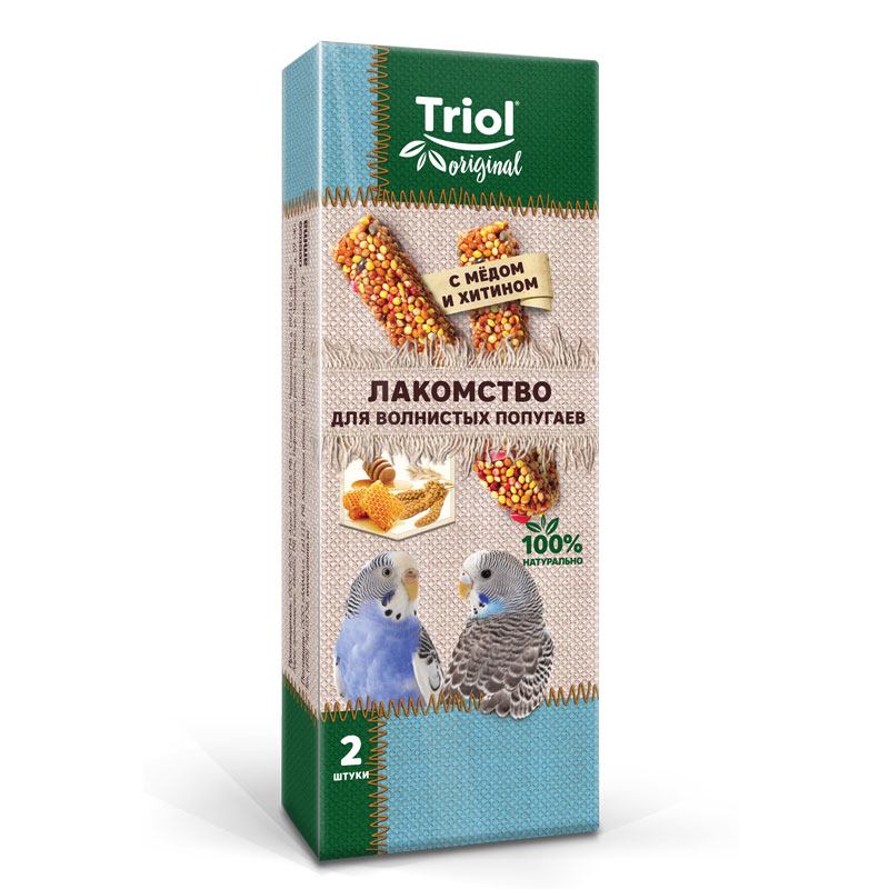 Лакомство для волнистых попугаев палочки с мёдом и хитином TRiOL original 2шт,83г