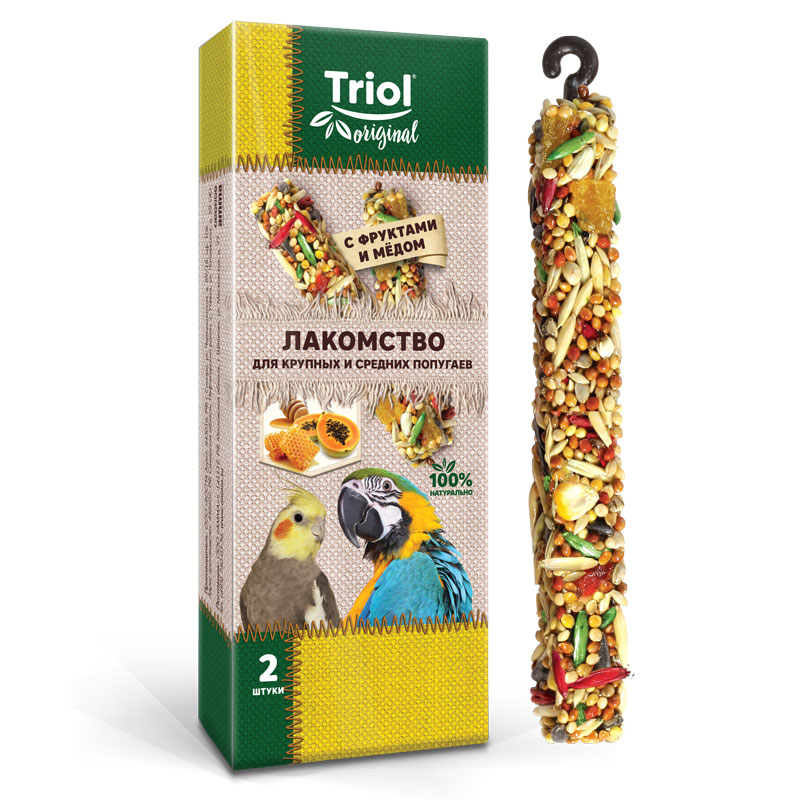 Лакомство для крупных и средних попугаев палочки с фруктами и мёдом TRiOL original  2шт,83г