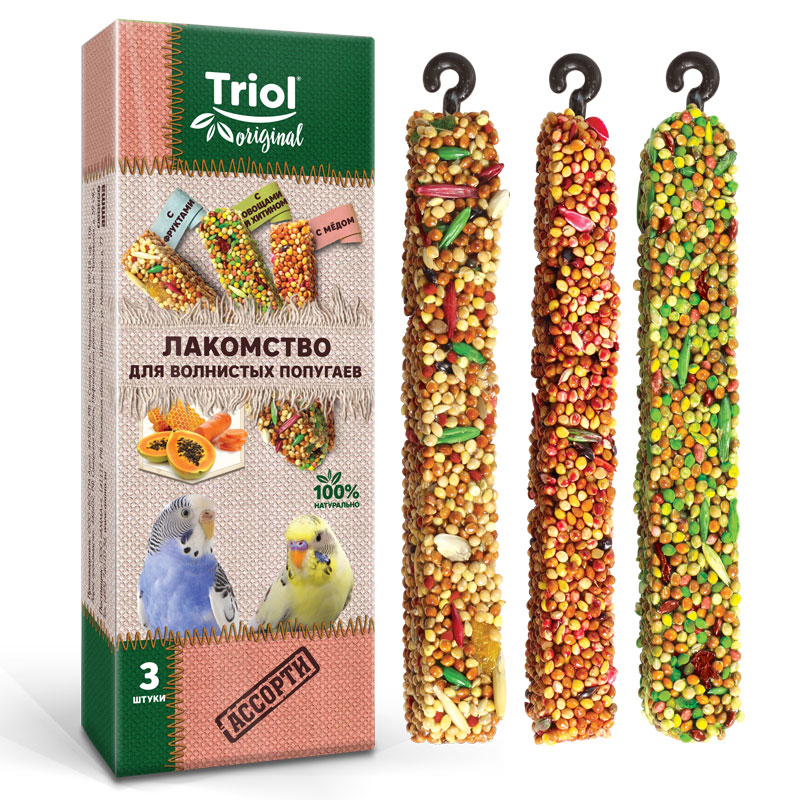 Лакомство для волнистых попугаев палочки АССОРТИ TRiOL original 3шт,83г