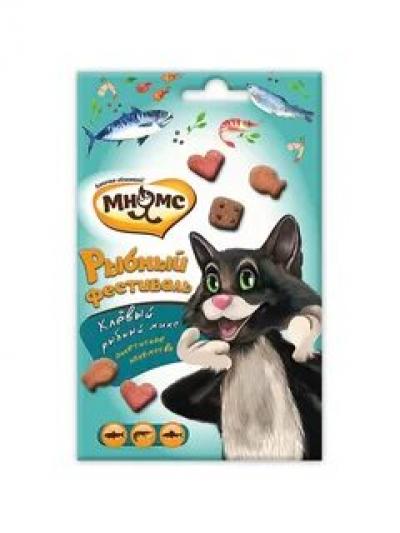 Мнямс лакомство для взрослых кошек всех пород, рыбный фестиваль (лосось, креветки, форель) 50 гр