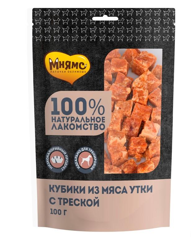 Мнямс лакомство для взрослых собак всех пород, кубики из мяса утки c треской 100 гр