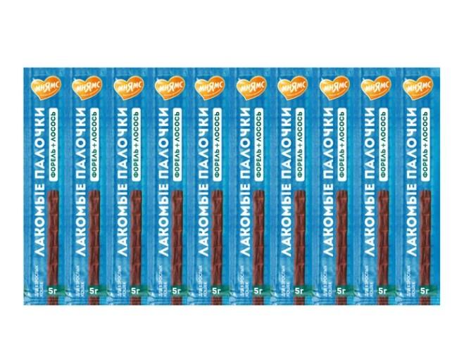 Мнямс Рыбный фестиваль лакомые палочки дк лосось, форель 9 см 3*4 гр