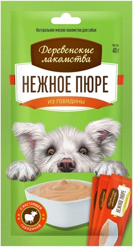 ДЕРЕВЕНСКИЕ ЛАКОМСТВА 4х10 г нежное пюре для собак из говядины 1х200, 84794