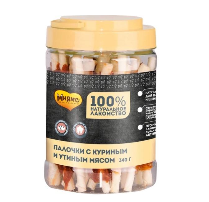 Мнямс лакомство для взрослых собак всех пород, палочки с куриным и утиным мясом 340 гр