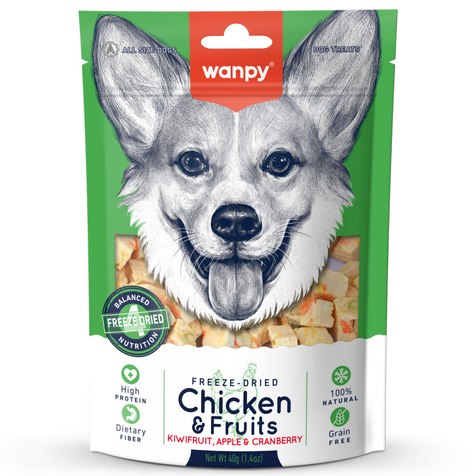 Wanpy Dog Сублимированное лакомство для собак Курица и фрукты 40 г, FCA-04