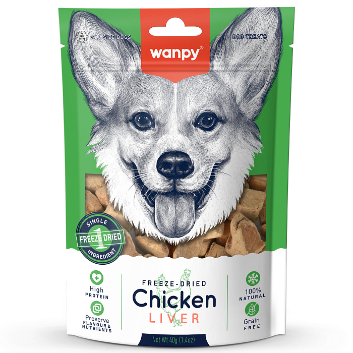 Wanpy Dog Сублимированное лакомство для собак Куриная печень 40 г, FCA-02
