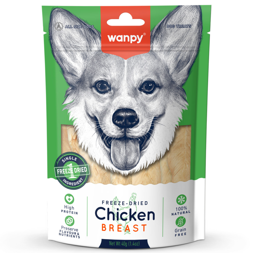 Wanpy Dog Сублимированное лакомство для собак Куриная грудка40 г, FCA-07