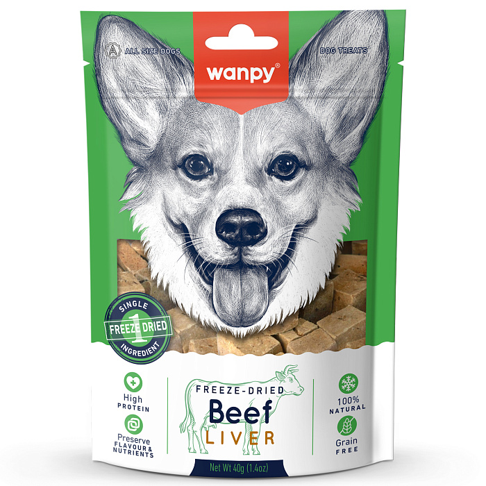 Wanpy Dog Сублимированное лакомство для собак Говяжья печень 40 г, FMA-01