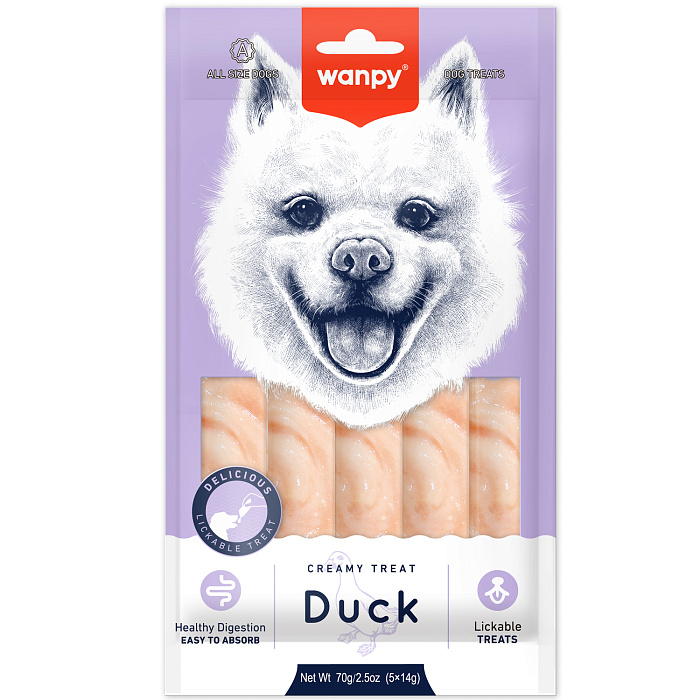 Wanpy Dog Крем лакомство для собак нежное пюре из утки 70 г, RA-70