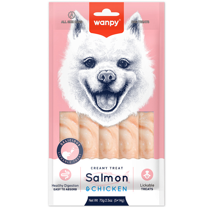 Wanpy Dog Крем лакомство для собак нежное пюре из лосося и курицы 70 г, RA-74