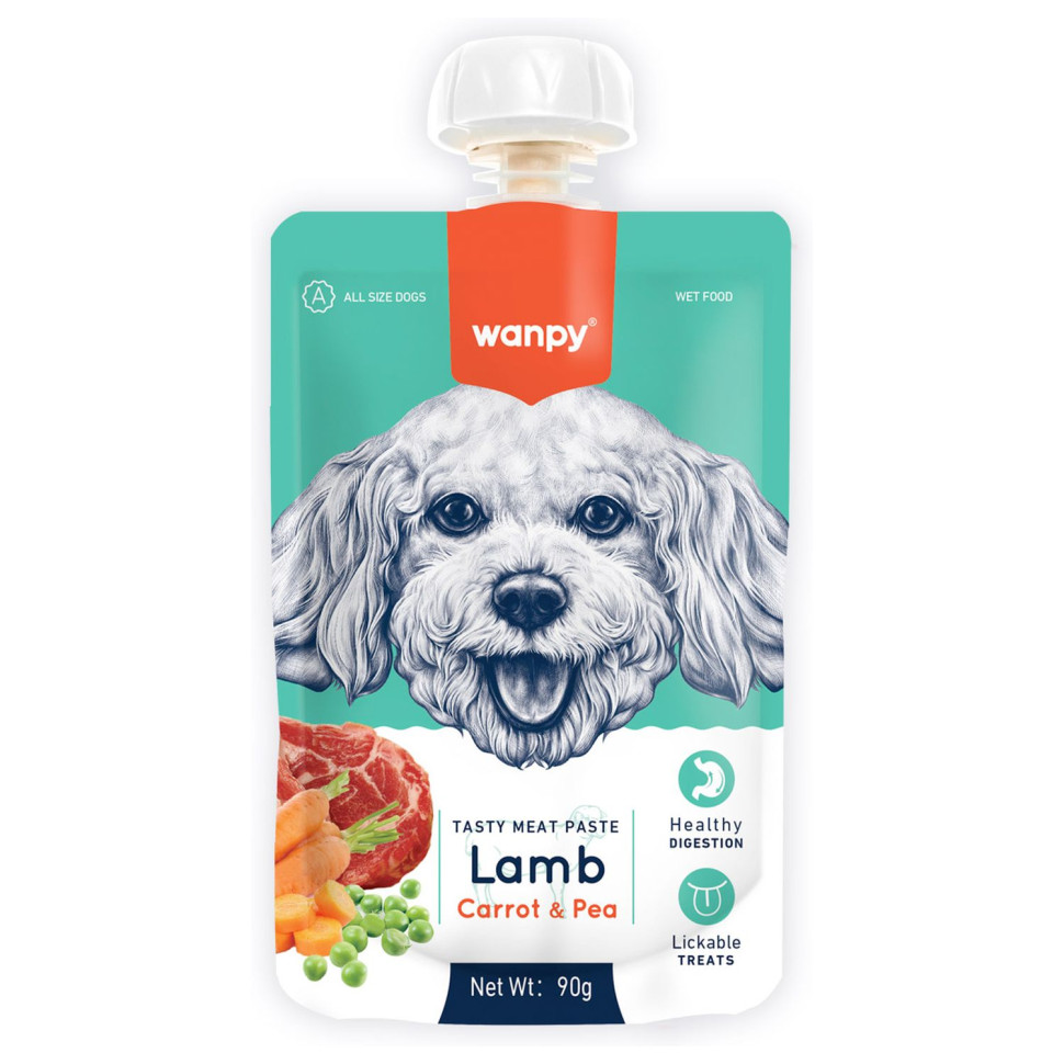 Wanpy Dog Лакомство для собак Мясной мусс из ягненка и моркови с горохом 90 г, RA-65