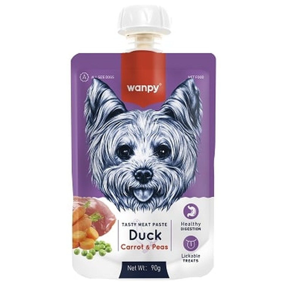 Wanpy Dog Лакомство для собак Мясной мусс из утки и моркови с горохом 90 г, RA-63