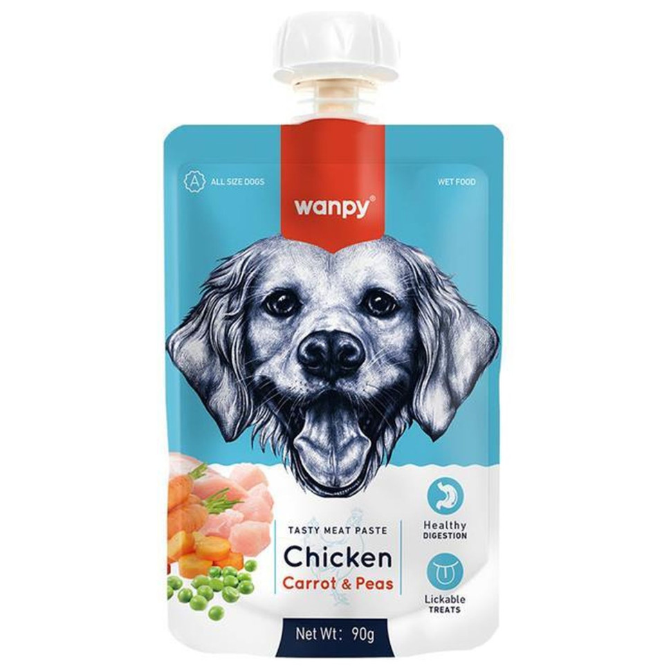 Wanpy Dog Лакомство для собак Мясной мусс из курицы и моркови с горохом 90 г, RA-62
