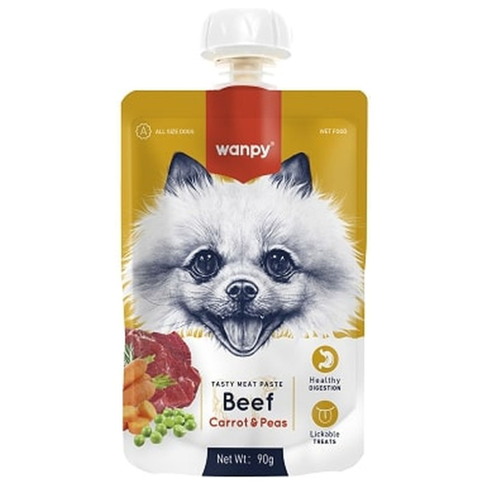 Wanpy Dog Лакомство для собак Мясной мусс из говядины и моркови с горохом 90 г, RA-64