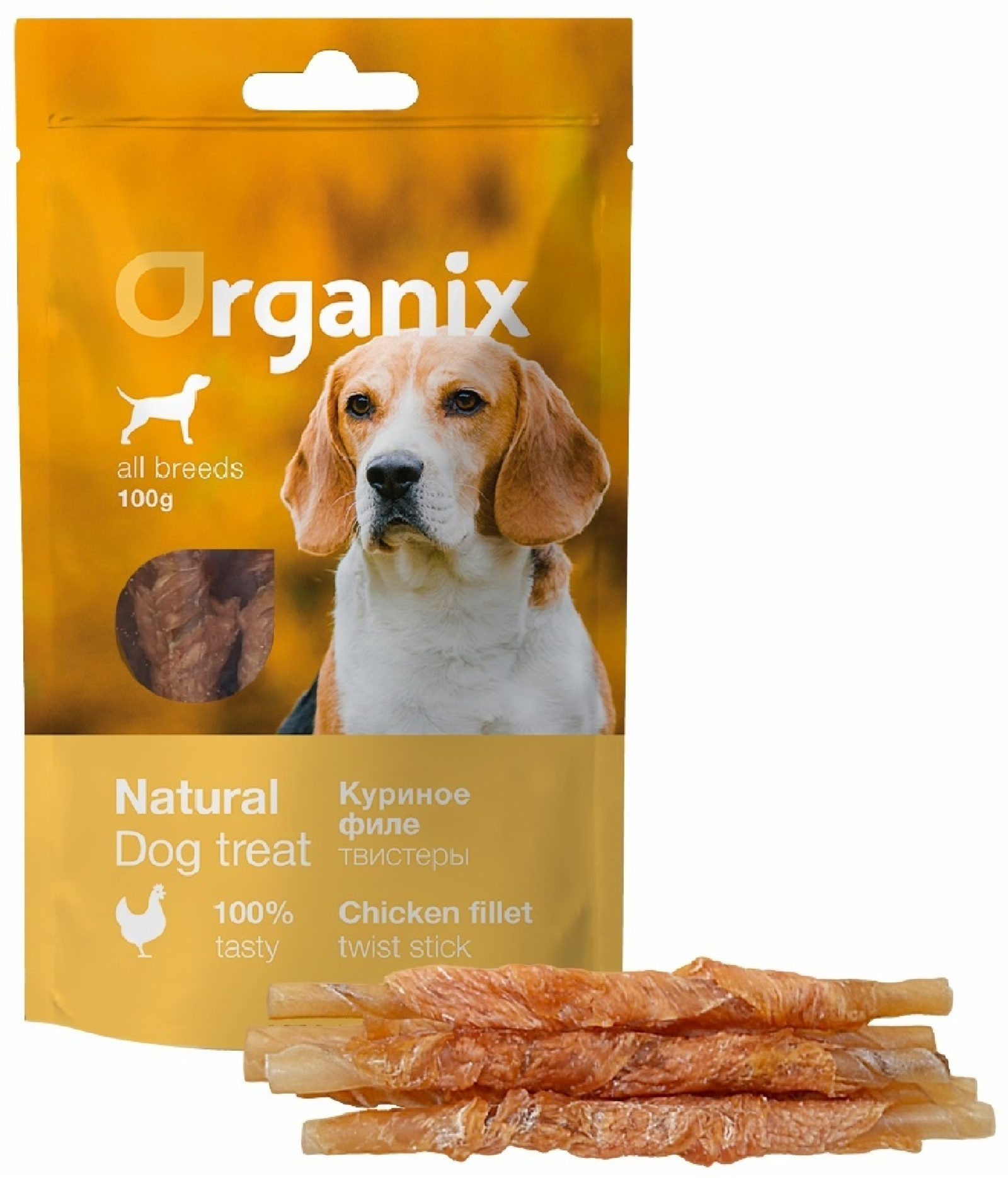 Organix лакомства Лакомство для собак «Твистеры куриные» (100проц. мясо) (Chicken fillet twist stick) 100 гр 02им22 0,100 кг 19275