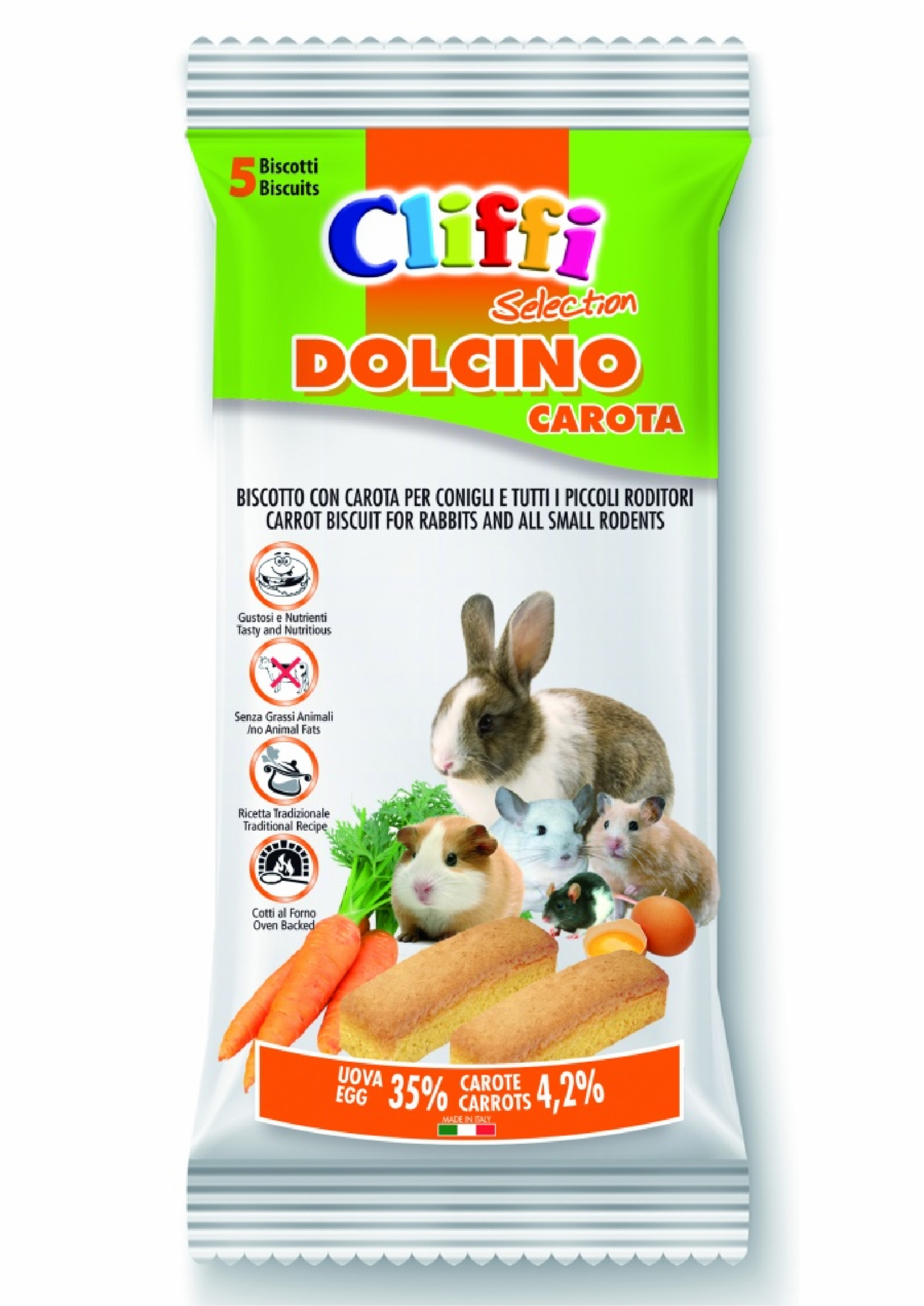 Cliffi (Италия) Лакомство для грызунов: Бисквит с морковью (Dolcino alla Carota) ACRA201 0,035 кг 31304