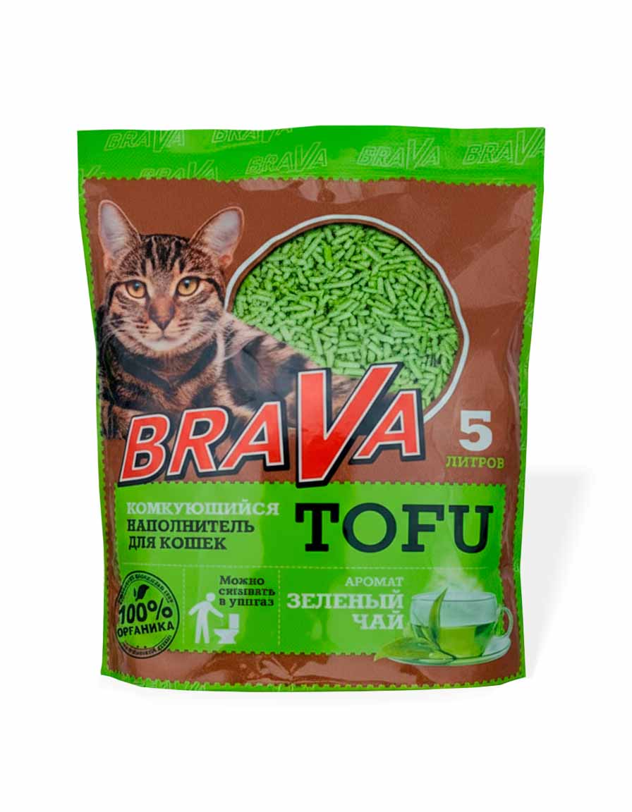 17.3329 BraVa Тофу ЗЕЛЕНЫЙ ЧАЙ 5л наполнитель комкующийся , 17.3329