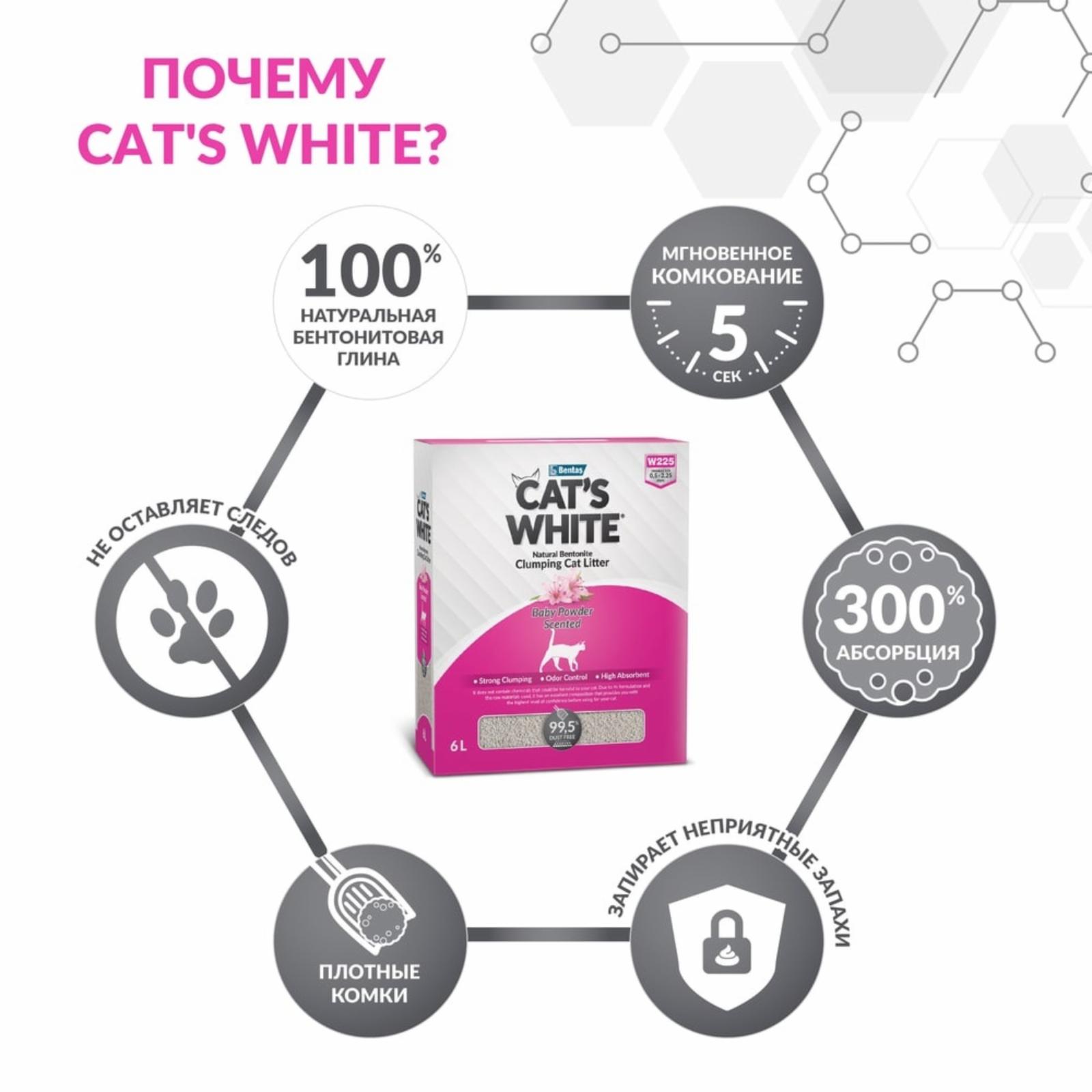 Cats White Наполнитель комкующийся с ароматом детской присыпки для кошачьего туалета 6л (BOX Baby Powder) 011856958 5,100 кг 61218