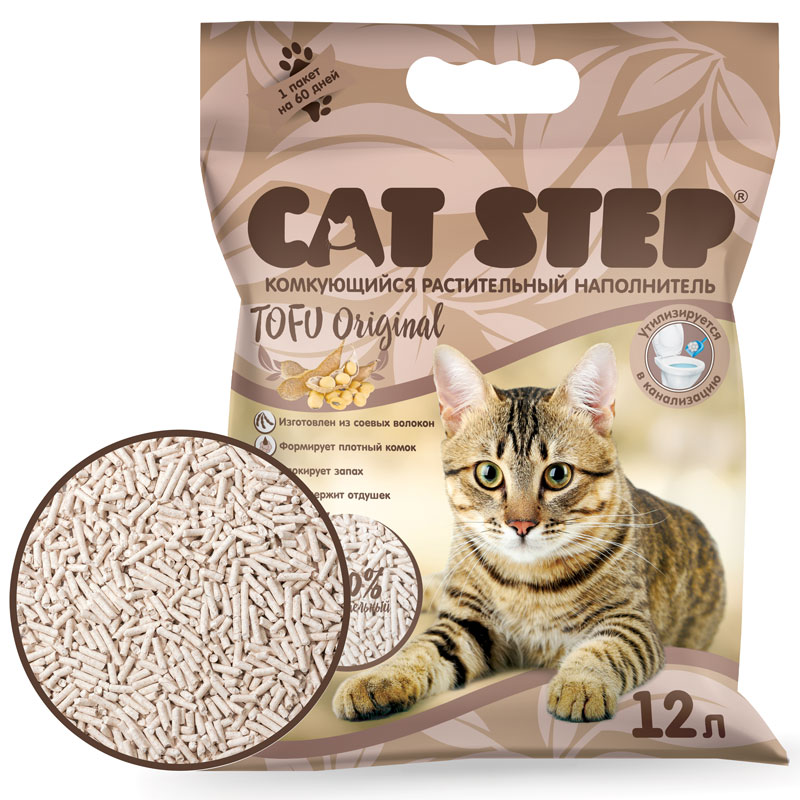 Cat Step Комкующийся растительный наполнитель Tofu Original 12L 5.620 кг 39515, 15001001146