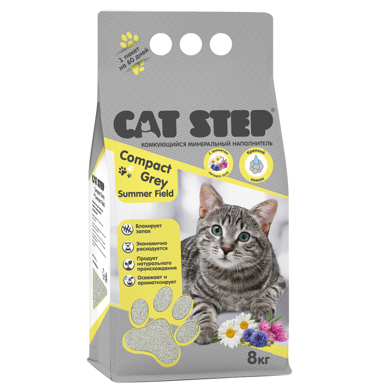 Cat Step Комкующийся  минеральный наполнитель  Compact Grey Summer Field 20313048 8.000 кг 67730