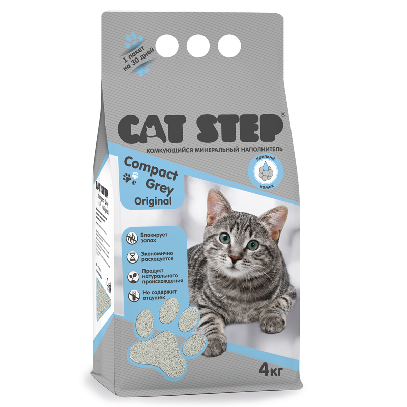 Наполнитель комкующийся минеральный CAT STEP Compact Grey Original 4 кг, 20313045, 45001001146