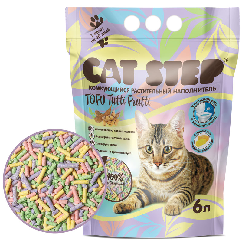 Cat Step Комкующийся растительный наполнительTofu Tutti Frutti 6 л 20333013 2.800 кг 59038