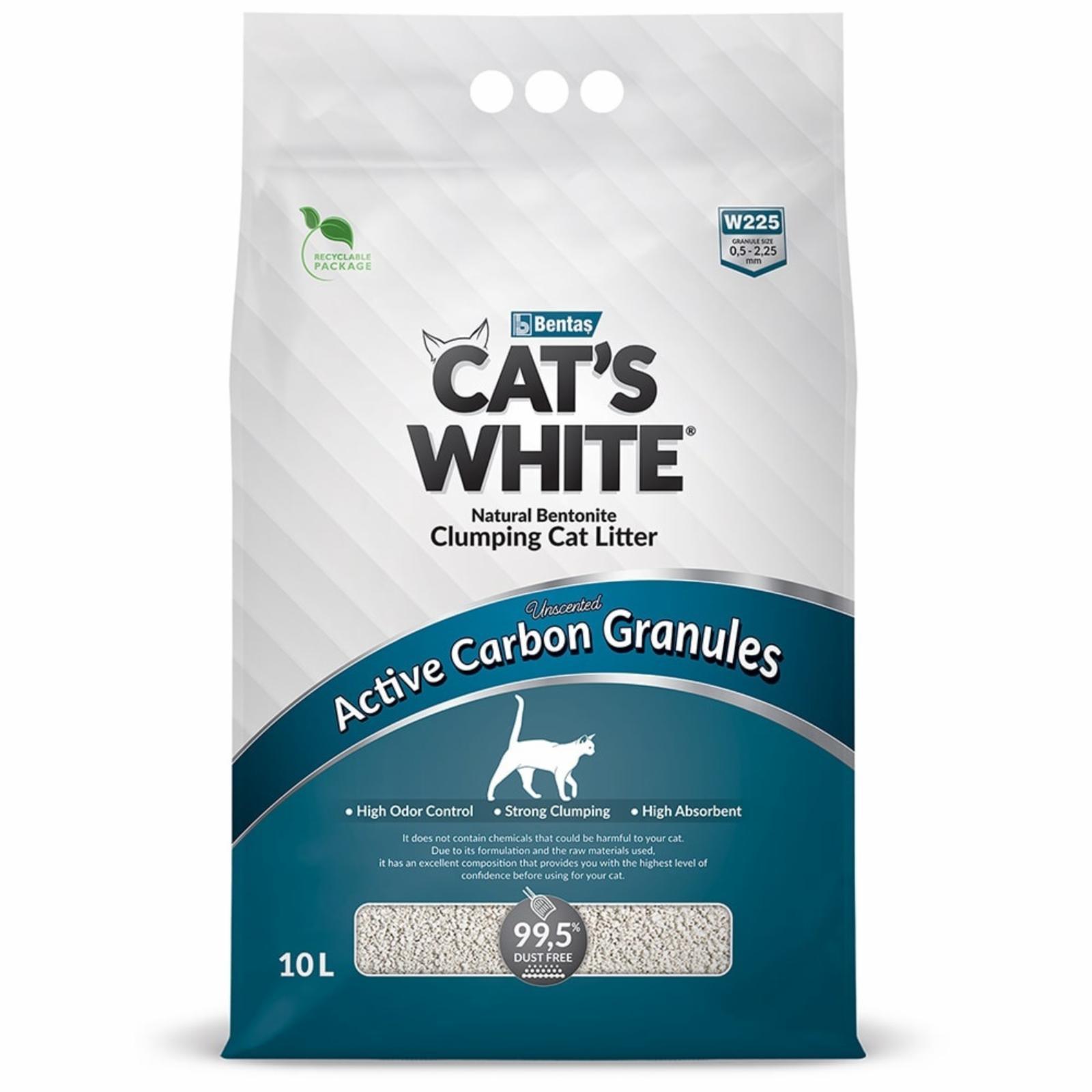 Cats White Наполнитель комкующийся с гранулами активированного угля для кошачьего туалета 10л (Active Carbon Granules) 011861075 8,500 кг 61231, 49900100458