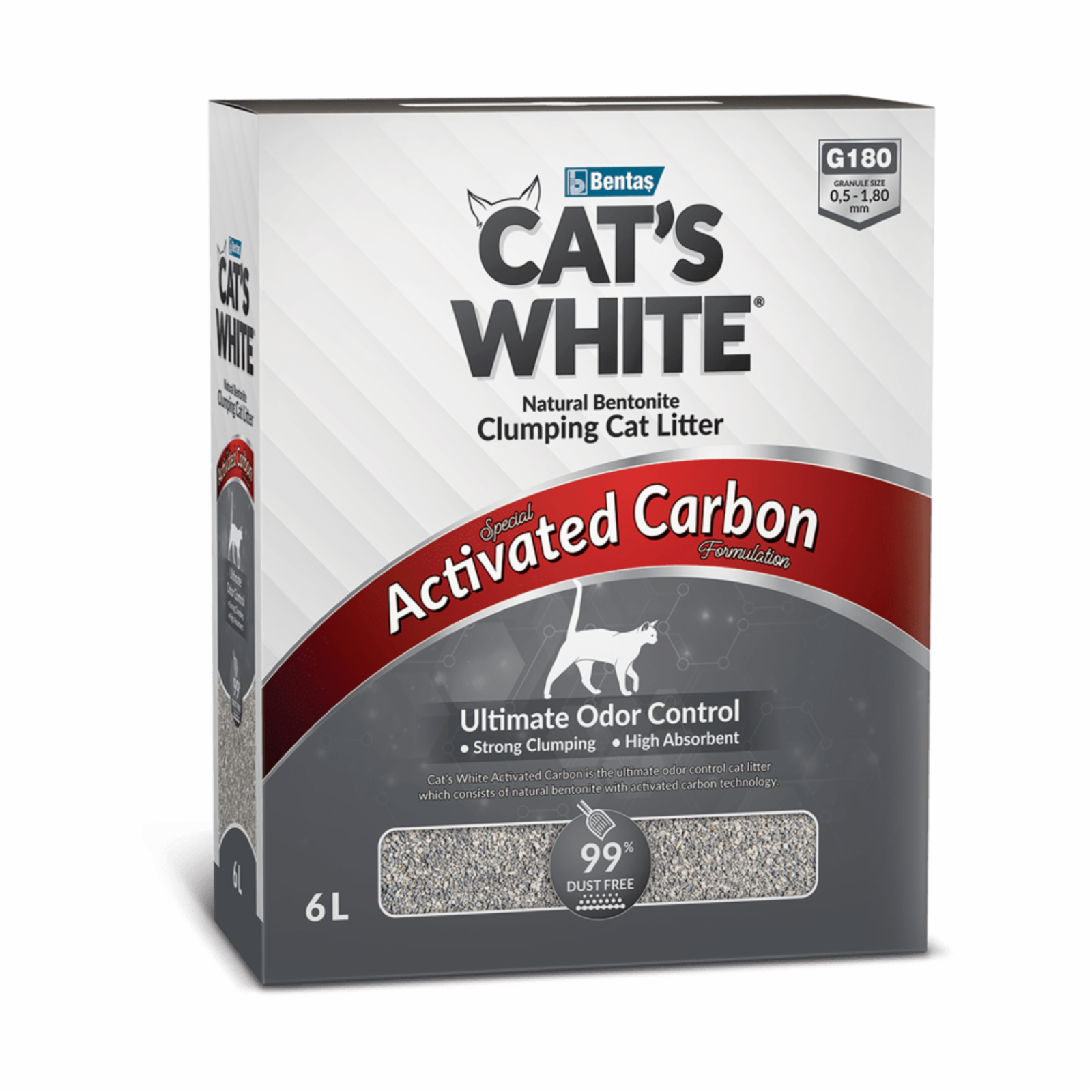 Cats White Наполнитель комкующийся BOX Activated Carbon с активированным углем для кошачьего туалета (6л) 5,100 кг 63025, 61000100458