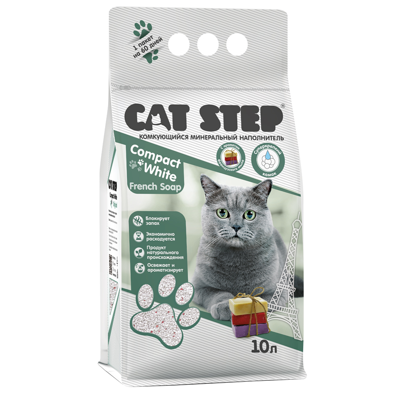 Cat Step минеральный Compact White French Soap 10л комкующийся, 20313037