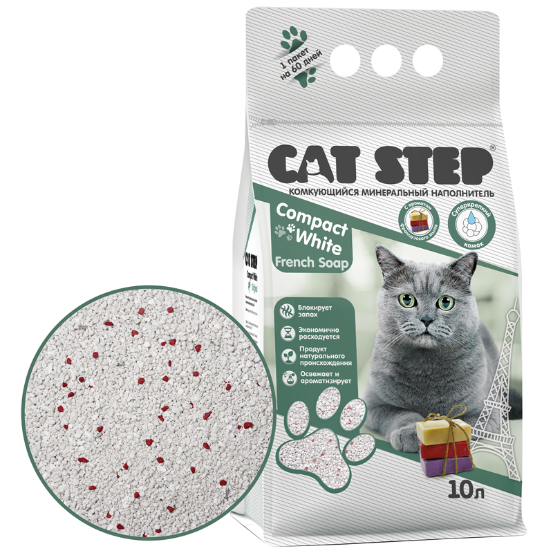 Cat Step минеральный Compact White French Soap 10л комкующийся, 20313037
