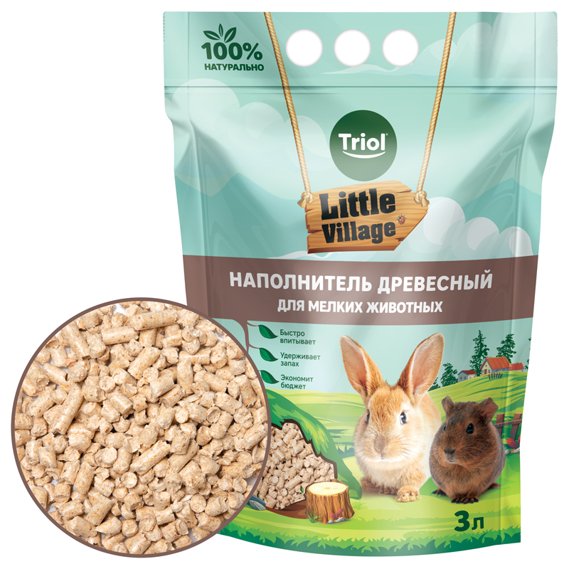 Наполнитель для мелких животных древесный 6мм 3л серия LITTLE VILLAGE, 40321002