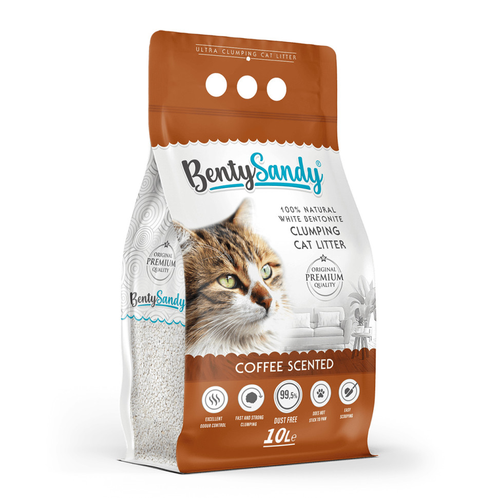 BentySandy Coffee наполнитель для кошачьего туалета комкующийся глиняный с ароматом кофе - 8,7 кг (10 л)