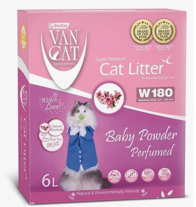 Van Cat ВВА Комкующийся наполнитель с ароматом детской присыпки 6л коробка 5.100 кг 58035