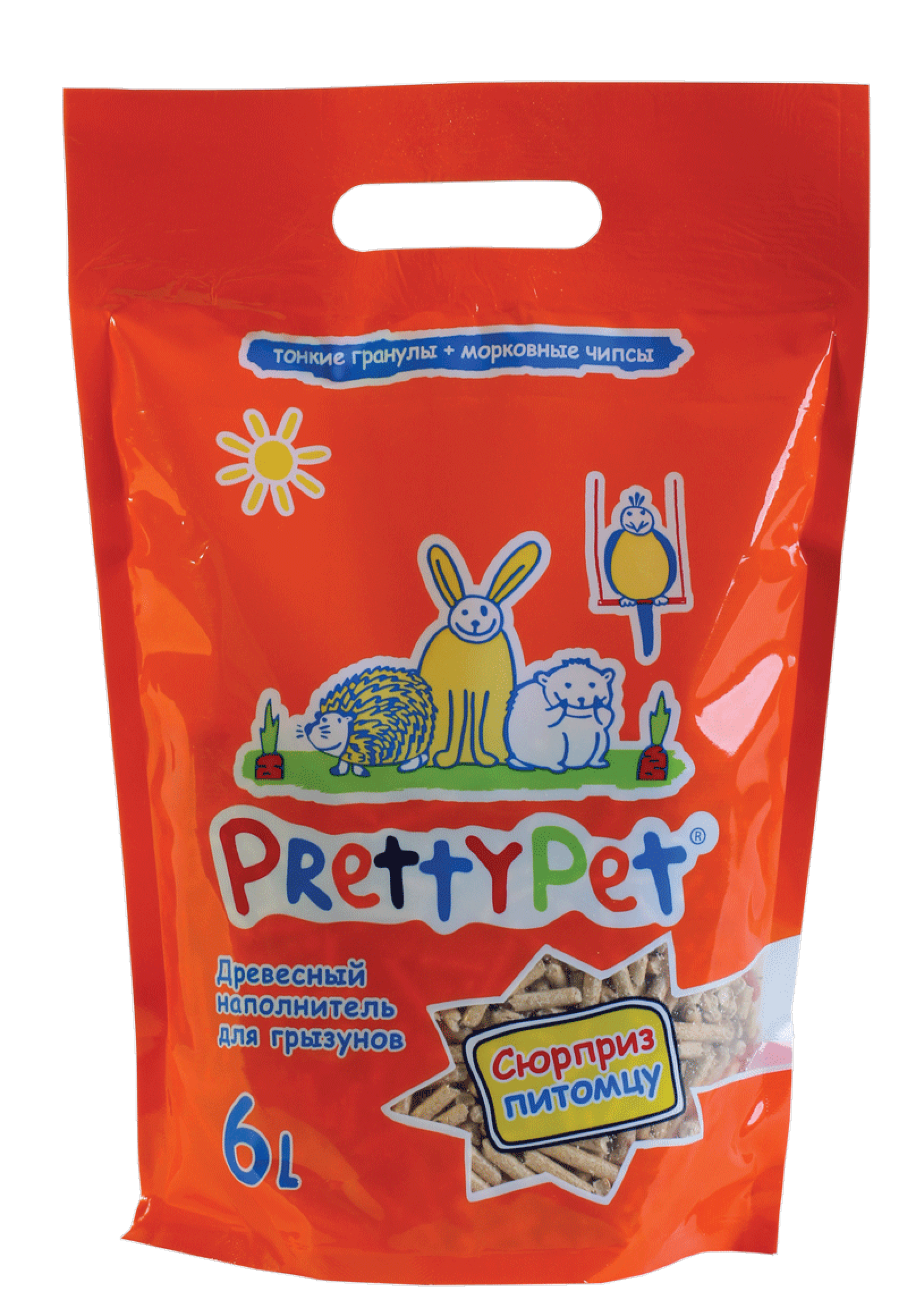 Pretty Cat Древесный наполнитель для грызунов с морковными чипсами 6л( 4689089620079) 2.000 кг 33001