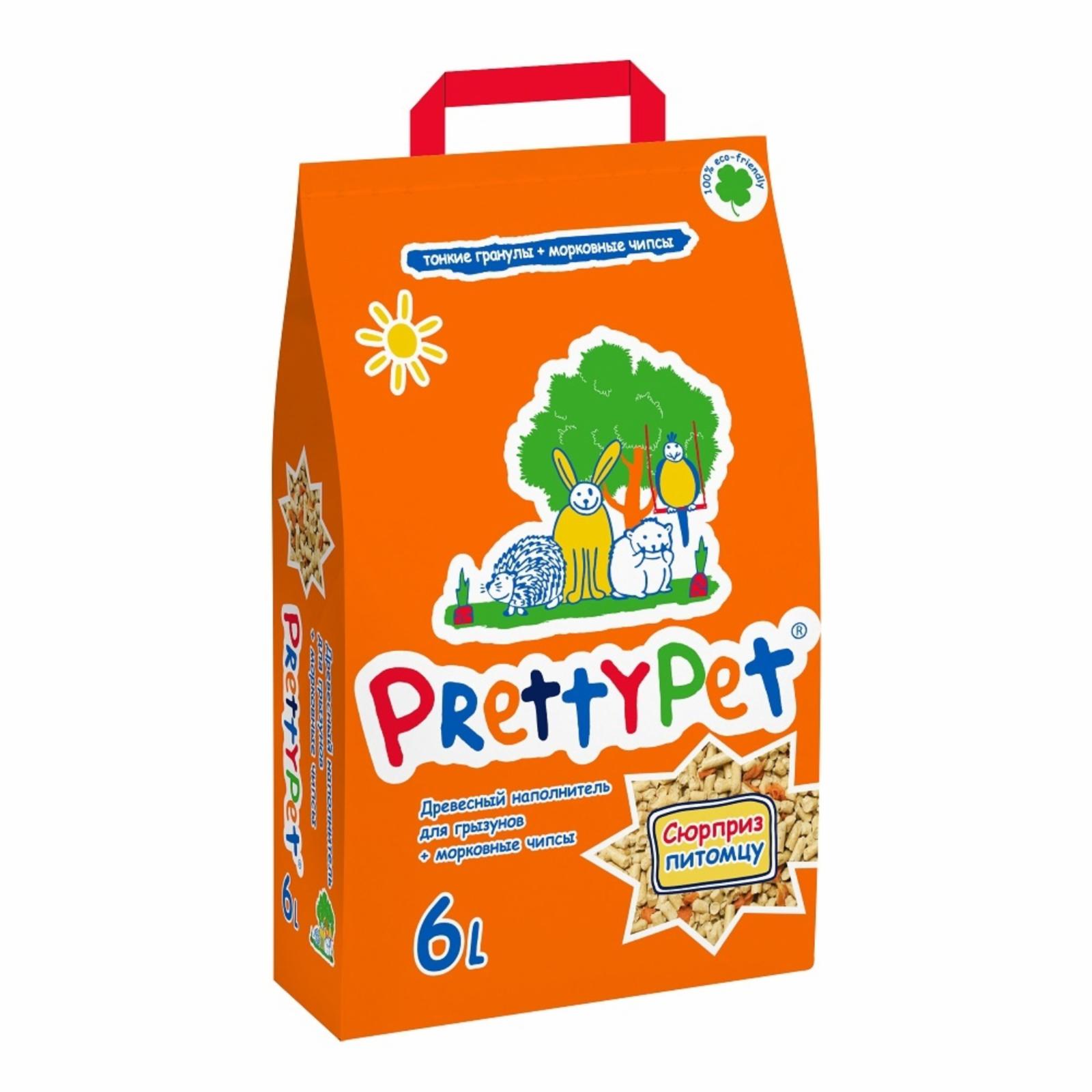 Pretty Cat Древесный наполнитель для грызунов с морковными чипсами 6л( 4689089620079) 2.000 кг 33001