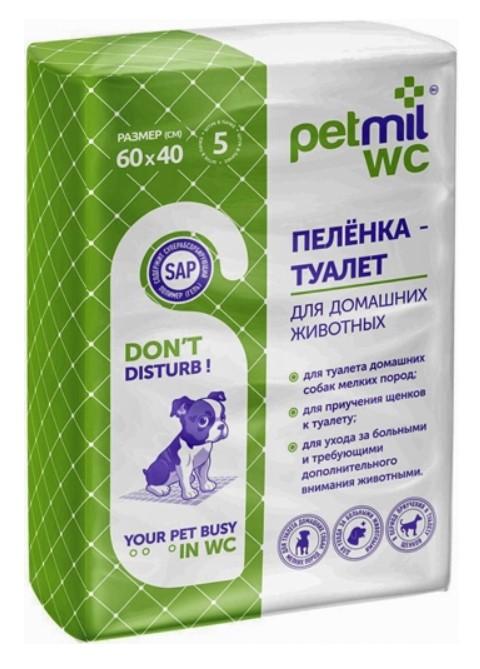 Petmil Пеленка впитывающая одноразовая с суперабсорбентом 60*40, 5шт в упаковке
