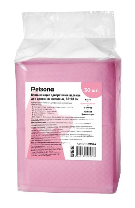  [35060] Пеленки Petsona гелевые(SAP) для животных Extra с ароматом розы розовые,угл.стикеры 60х60 30шт 112, 35060 