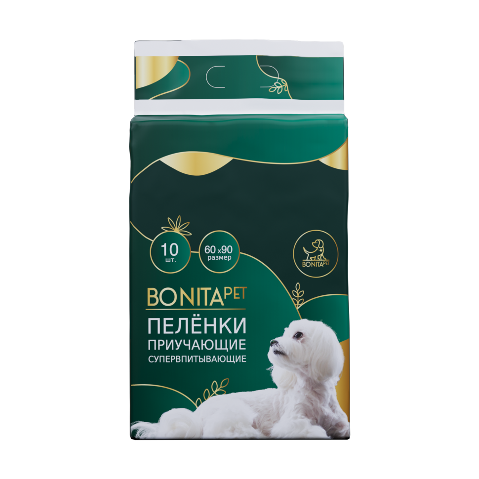 BONITAPET пеленки для животных приучающие супервпитывающие 60x90 см - 10 шт