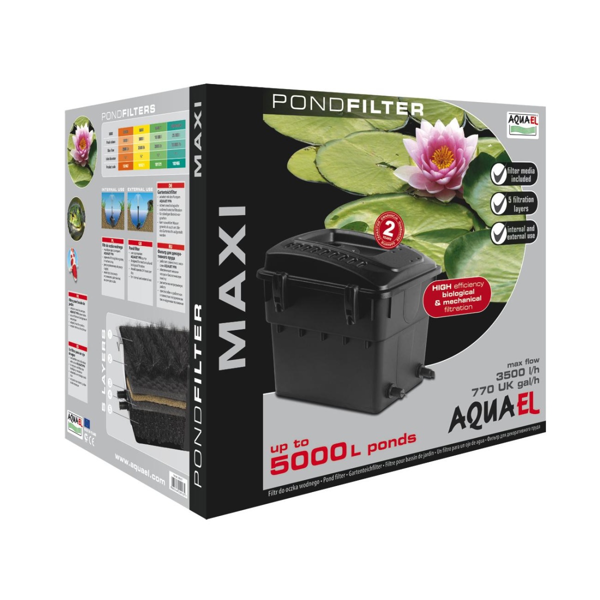 Проточный фильтр AQUAEL MAXI для пруда до 5 m?