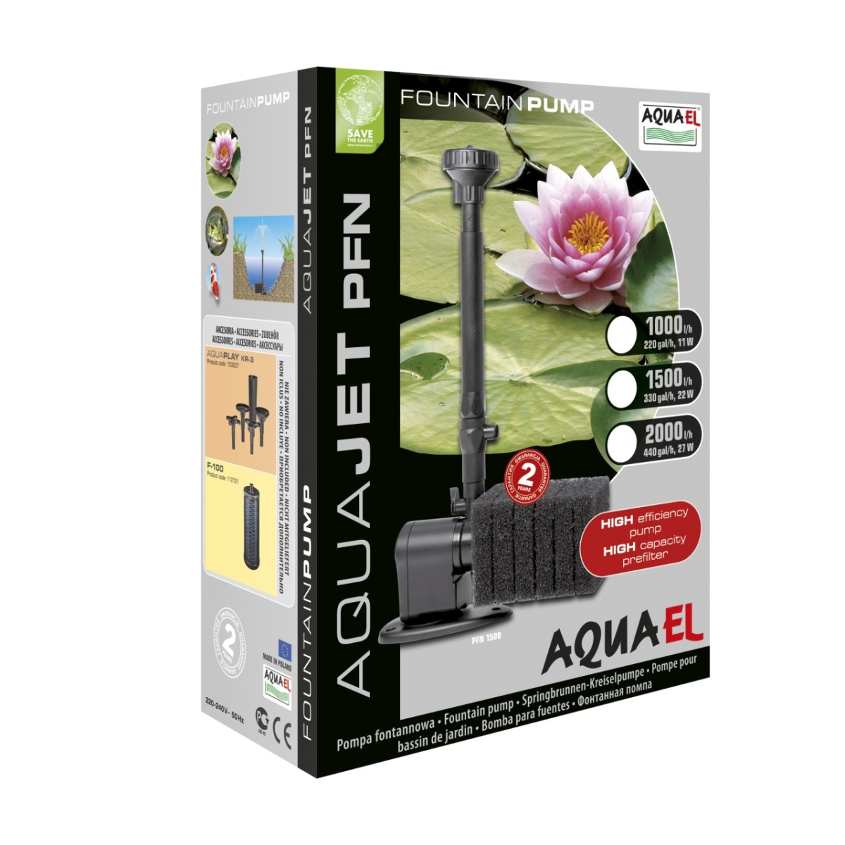 Насос фонтанный AQUAEL AQUAJET PFN 1000 с губкой (1000 лч, 11 Вт, h = 1.1 м)